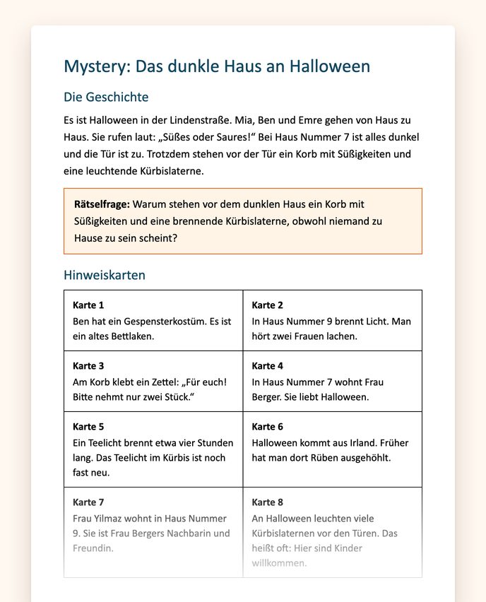 Ausschnitt aus dem Mystery „Das dunkle Haus an Halloween“