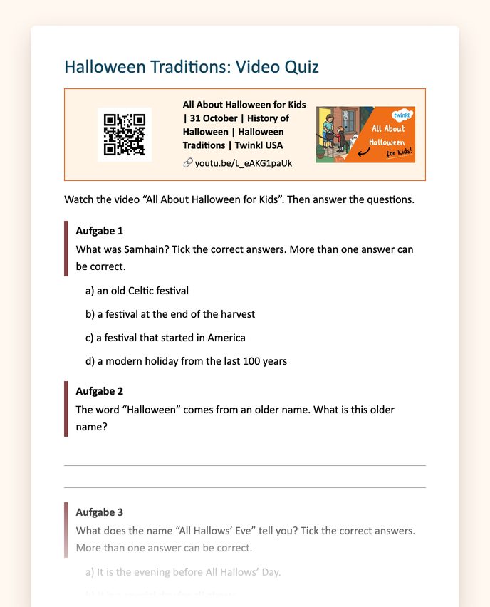 Ausschnitt aus dem Beispiel-Quiz zum englischen Halloween-Video